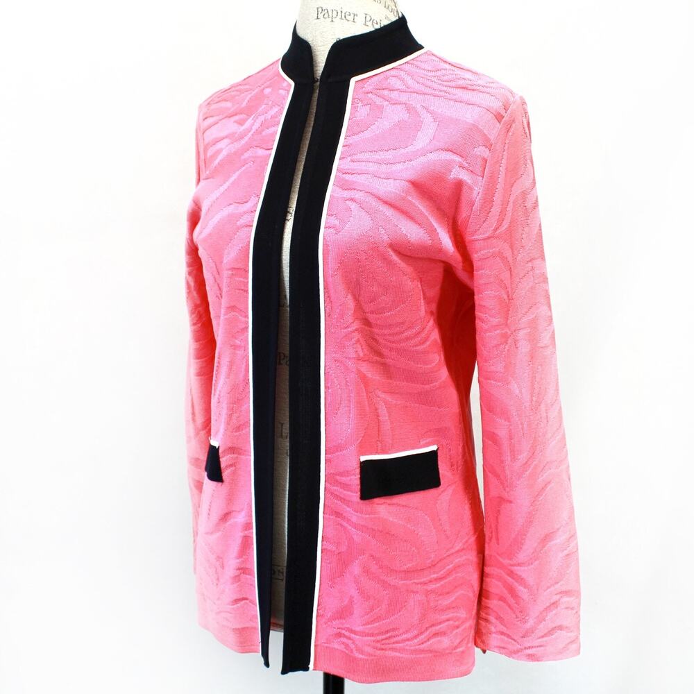 Ming Wang Pink Open Front Classic 100% Filament Cardigan Jacket & Top Set Small